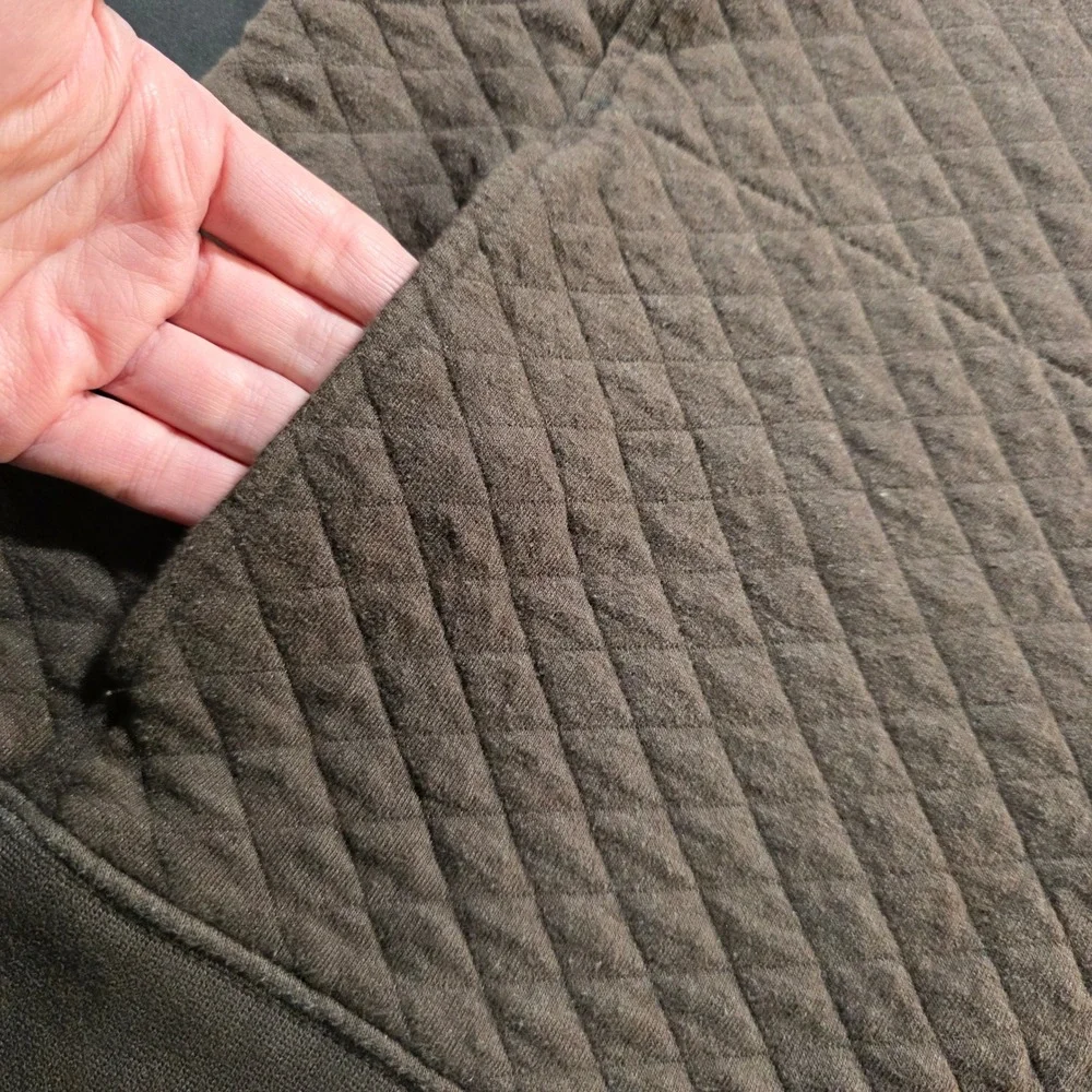 Eddie Bauer Men SZ M Brown Quilted Snap Neck Pullover Sweatshirt Kangaroo Pocket